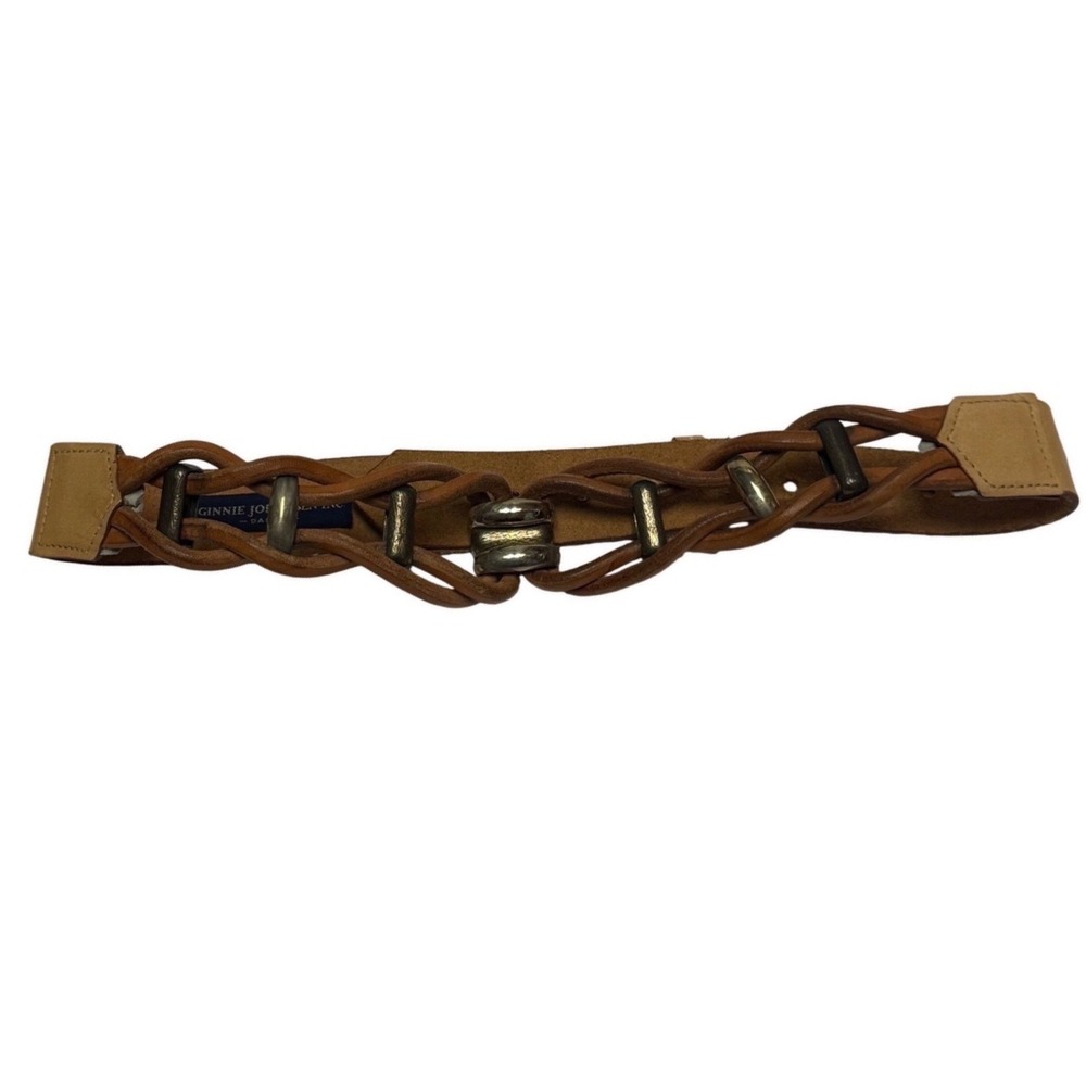 Jinnie Johansen Tan Leather Braided Woven Belt Vintage 1980s Western boho Scandi